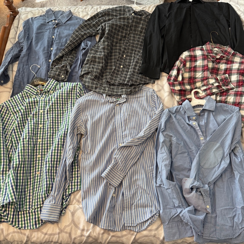 Express, Polo, Izod, Merona Men's dress Shirts - Blue, Black, Green, Plaid